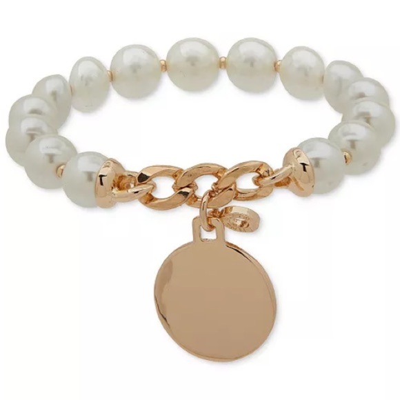 Anne Klein Gold-Tone Imitation-Pearl Stretch Charm Bracelet - Picture 2 of 2